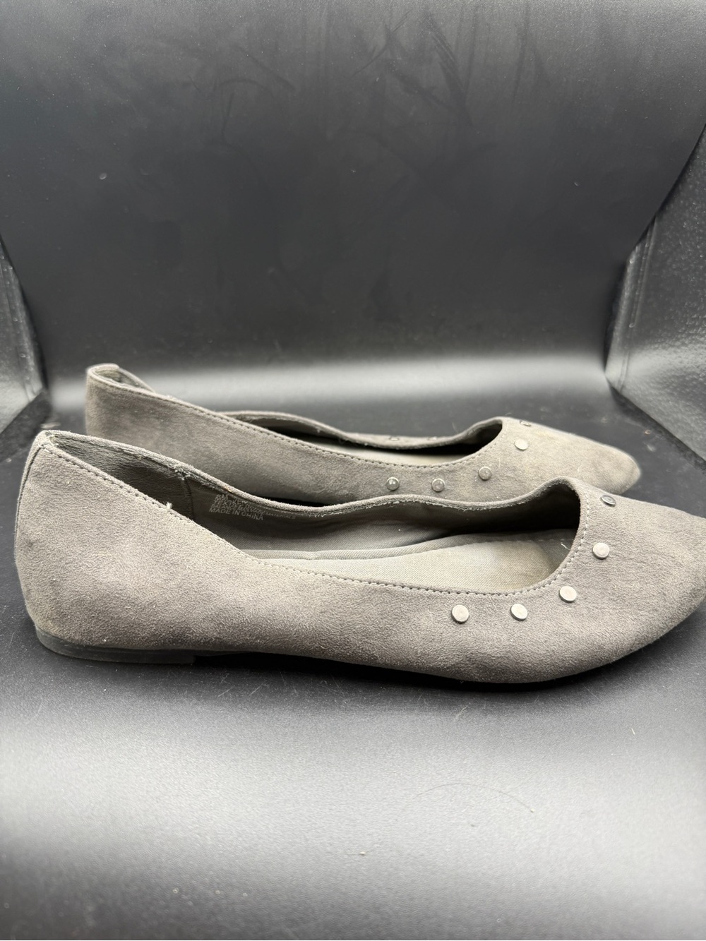 Gray Studded Suede Ballet Flats - Women